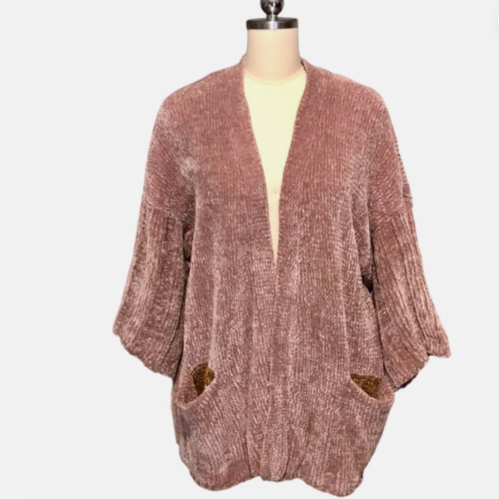 Moth Anthropologie Chenille Oversized Cardigan Sweater Mauve
